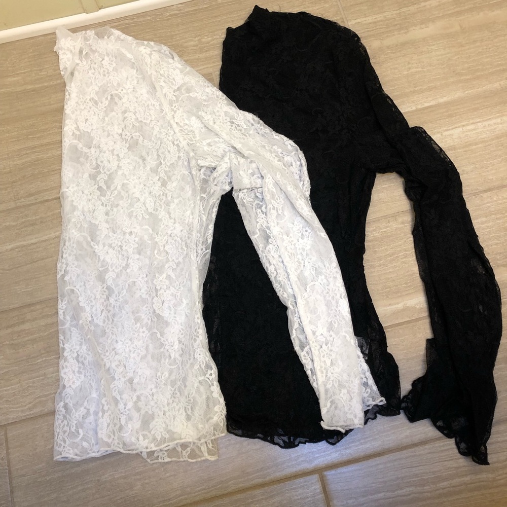 Sz XXL Black & White Lace Long-Sleeve Tops - Set